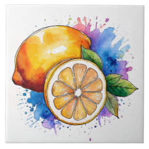 Carreau Citrons à éclaboussure d'aquarelle