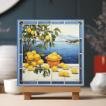 Carreau Citrons de Grèce<br><div class="desc">Un paysage apaisant représentant les citrons de Grèce, comme un élément d'accent dans votre installation de tuiles ou comme un objet décoratif pour la maison. Fait un cadeau unique pour le ménage. Ajoutez votre libellé personnalisé à cette conception à l'aide des zones "Modifier ce modèle de conception" situées à droite...</div>