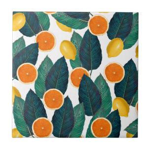 Carreau Citrons Et Oranges Blanc