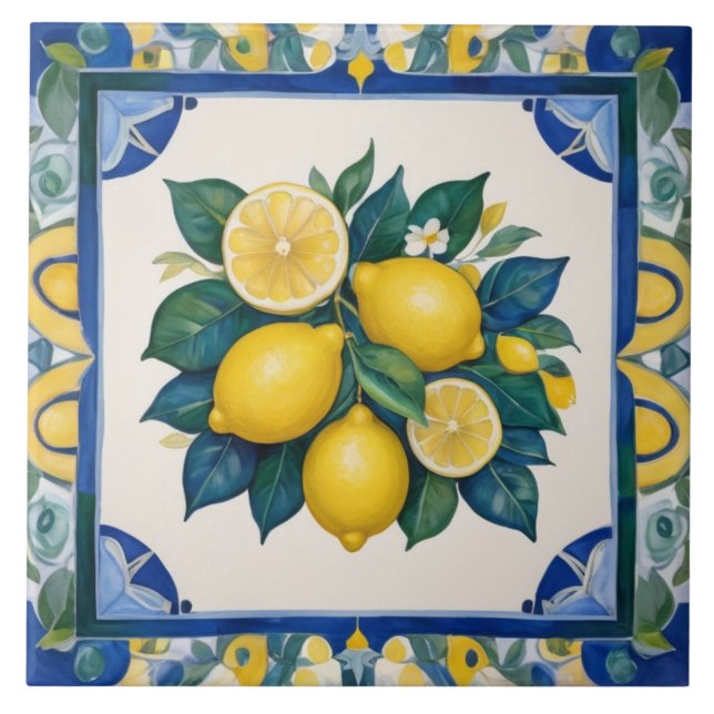 Carreau Citrons Gras Bleu Foncé Vert Jaune Citron (Devant)