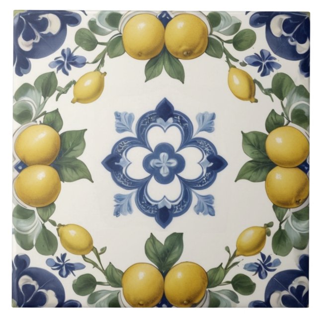 Carreau Citrons italiens et fruits d'agrumes avec trèfle b (Devant)