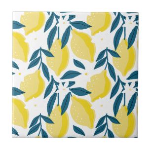 Carreau Citrons jaunes abstraits minimalistes et feuilles