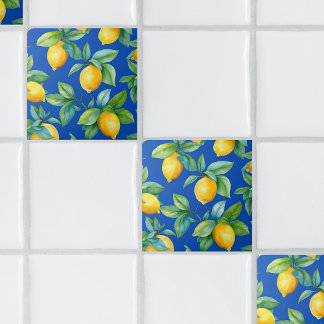 Carreau Citrons jaunes mûrs et Feuilles sur Royal