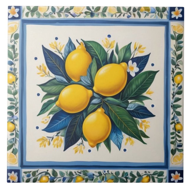 Carreau Citrons Traditionnels Bleus Verts Jaunes Blancs Cl (Devant)
