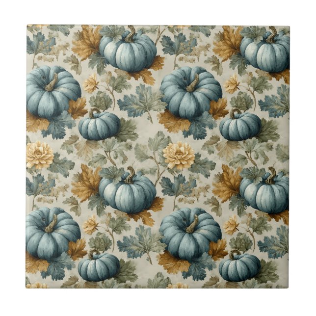Carreau Citrouille bleu et feuilles d'automne Motif d'auto (Devant)