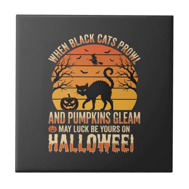 Carreau Citrouille Chat Noir Halloween Design Vectoriel (Devant)