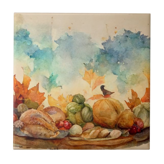 Carreau Citrouille d'automne à l'aquarelle vintage orange  (Devant)