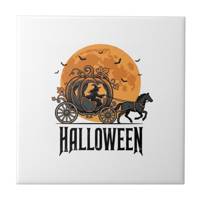 Carreau Citrouille de Halloween vintage Carrosse Sorcière  (Devant)