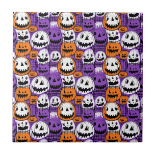 Carreau Citrouille de Halloween - Violet, Orange, Blanc