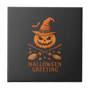 Carreau Citrouille de salutation d'Halloween Sorcière Chap