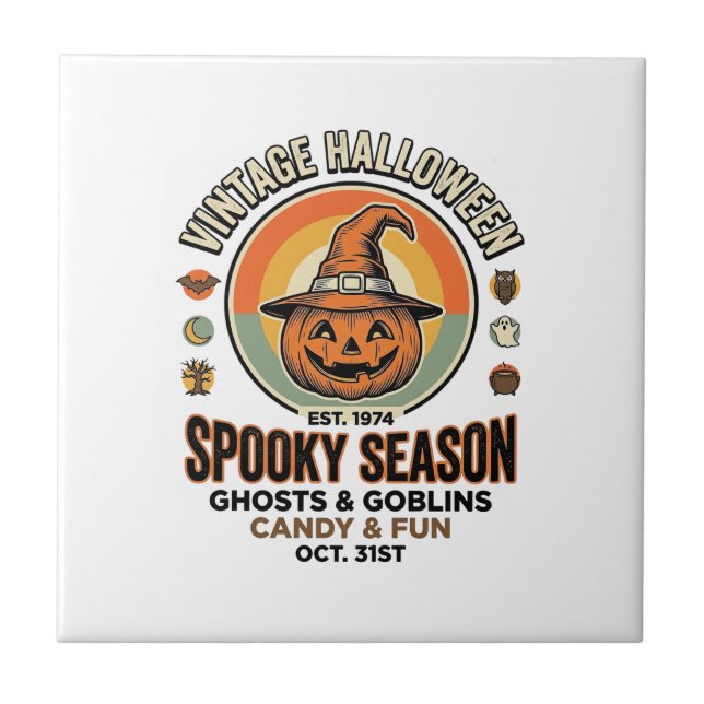Carreau Citrouille d'Halloween Chapeau de Sorcière Vintage (Devant)