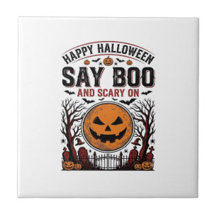 Carreau Citrouille d'Halloween dit Boo Épouvantable Vintag