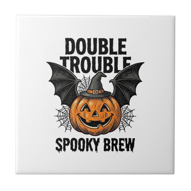 Carreau Citrouille d'Halloween Sorcière Double Trouble Vin (Devant)