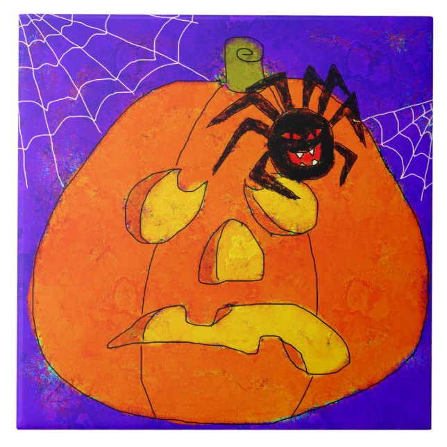 Carreau Citrouille et araignée Art Abstrait d'Halloween (Devant)