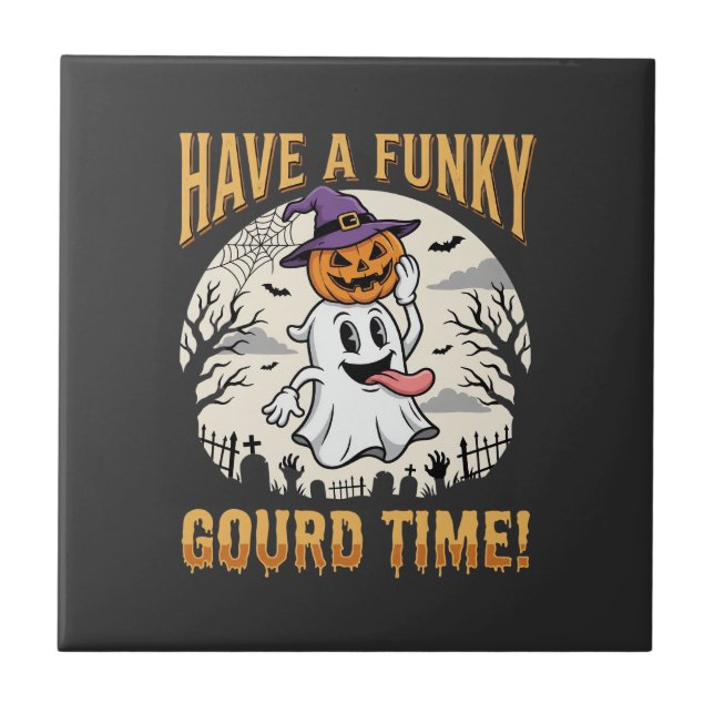 Carreau Citrouille Fantôme de la période funky d'Halloween (Devant)
