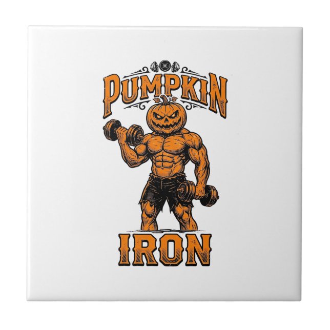 Carreau Citrouille Fer Vintage Bodybuilder Halloween Desig (Devant)