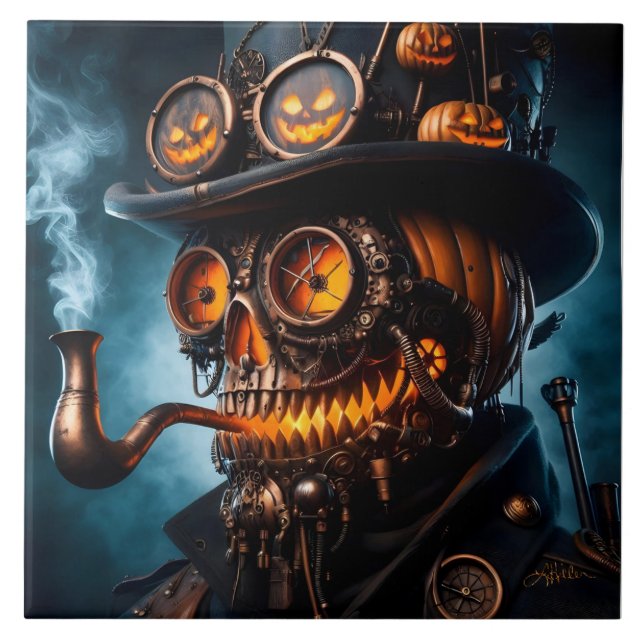 Carreau Citrouille Jack-O-Lantern Steampunk Gothique Hallo (Devant)