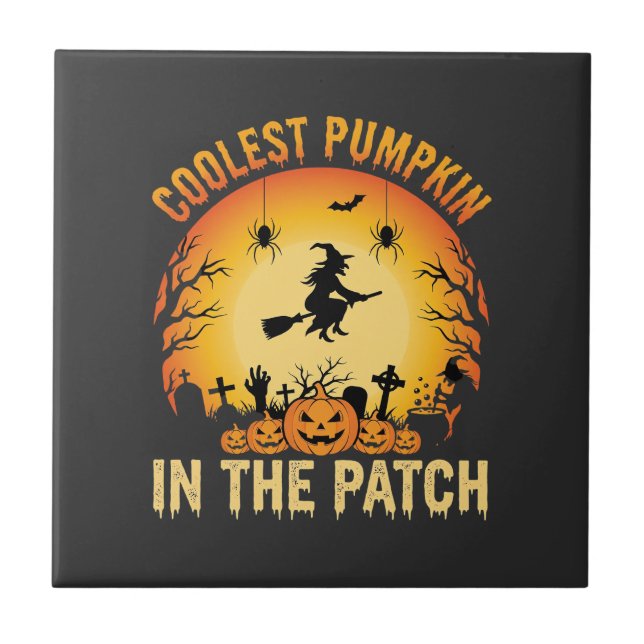Carreau Citrouille la plus cool d'Halloween dans le patch  (Devant)