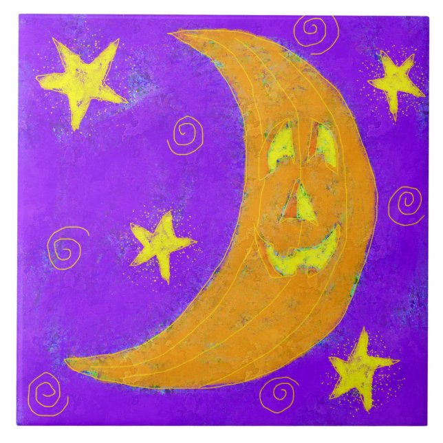 Carreau Citrouille Moon Art d'Halloween Abstrait (Devant)