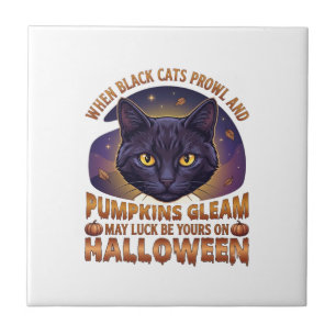 Carreau Citrouilles Brillent Halloween Chat Noir Feuilles