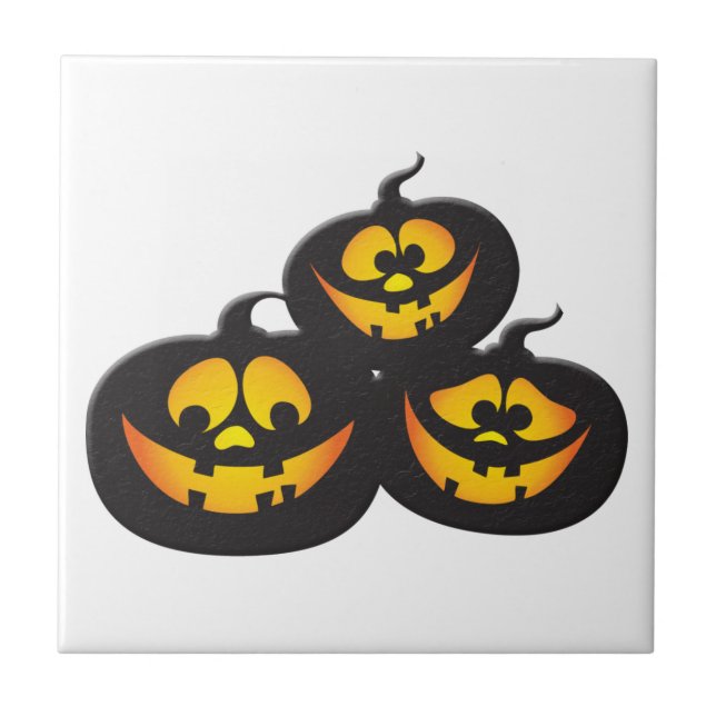Carreau Citrouilles d'Halloween avec des expressions amusa (Devant)