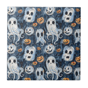 Carreau Citrouilles d'Halloween et fantômes hantants en bl