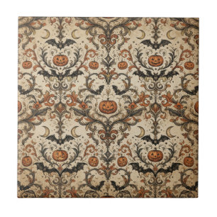 Carreau Citrouilles et chauves-souris gothiques sépia anti