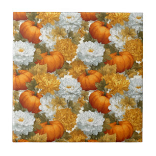 Carreau Citrouilles et chrysanthèmes Automne Design