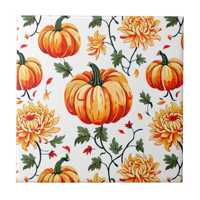 Carreau Citrouilles et chrysanthèmes festifs d'automne (Devant)