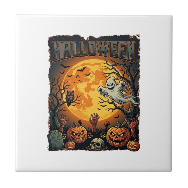Carreau Citrouilles Fantôme Halloween Jack Lanterns Zombie (Devant)