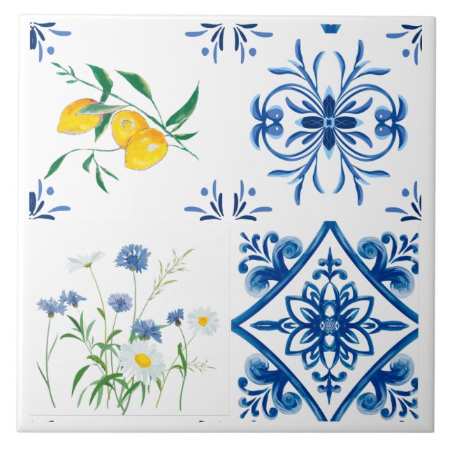 Carreau Citrus, citrons, méditerranéen     (Devant)