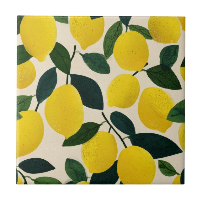 Carreau Citrus Fruit Pattern Yellow Lemons Mediterranean  (Devant)