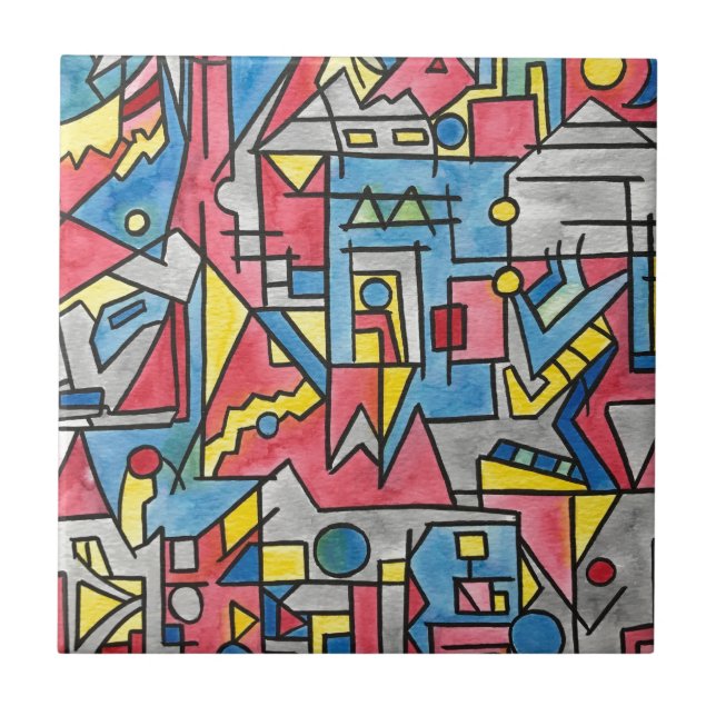 Carreau Cityscape Moderne Bauhaus Aquarelle Géométrique Ar (Devant)