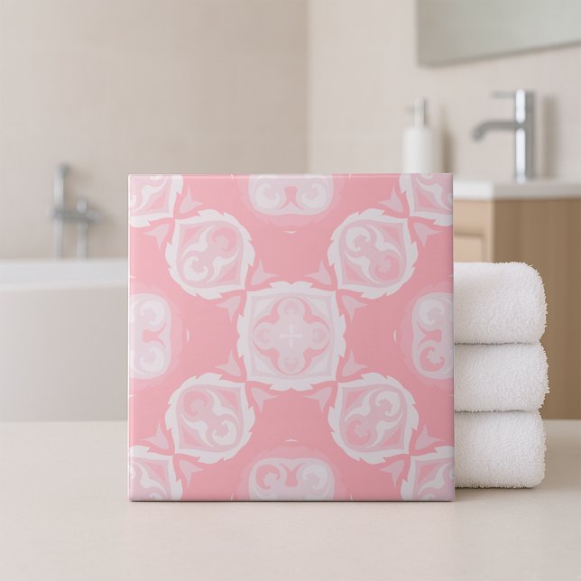 Carreau Clair rose Elegant Mosaïque Baroque Motif Vintage (Créateur téléchargé)