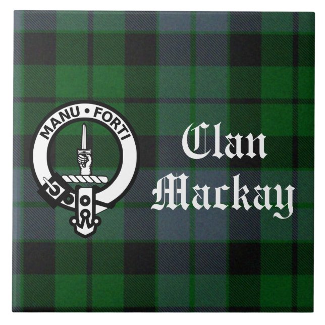 Carreau Clan Mackay Crest Badge & Tartan personnalisable (Devant)