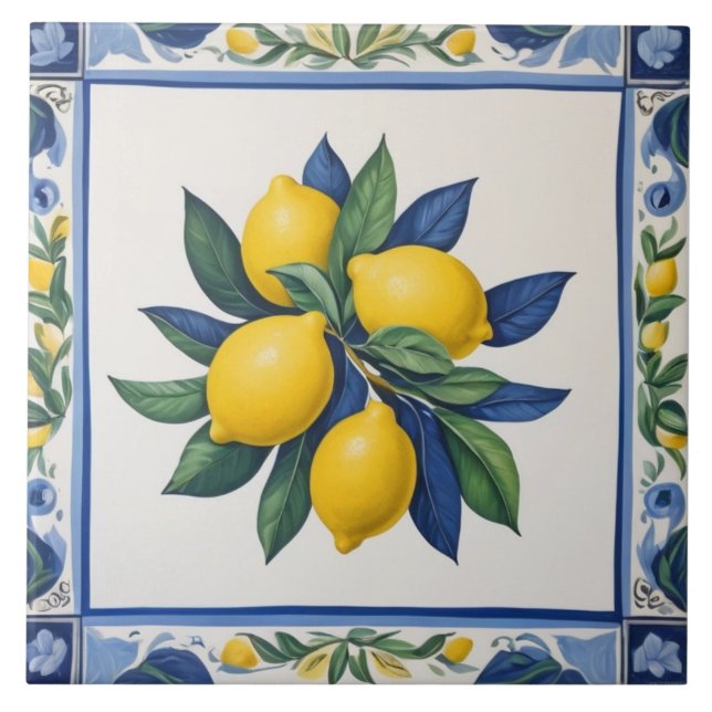 Carreau Classic Lemons Blue Green Yellow White Traditional (Devant)
