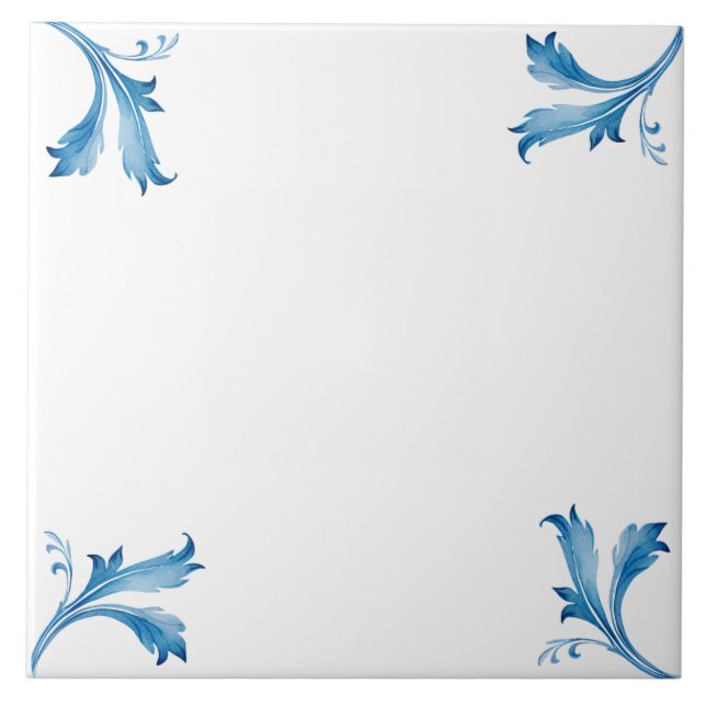 Carreau Classic Minimalist Blue Tile Leaf Ornaments  (Devant)