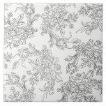 Carreau Classic White and Black Floral Toile<br><div class="desc">Elégant design de toile fleurie avec des contours noirs délicats de roses et tulipes sur un arrière - plan transparent. (Blanc utilisé dans l'échantillon).</div>