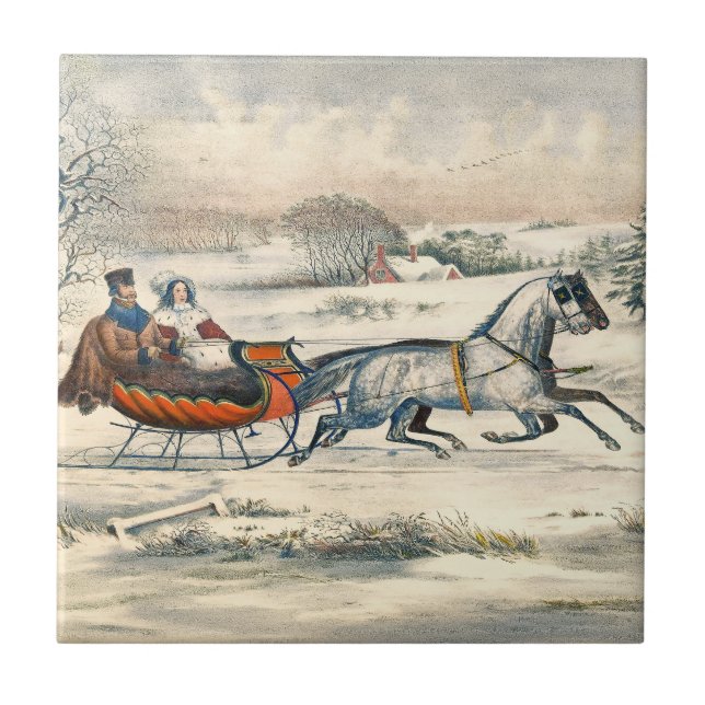 Carreau Classique 1853 Promenade en traîneau Currier Ives  (Devant)
