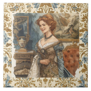 Carreau Classique, belle dame avec élégance florale
