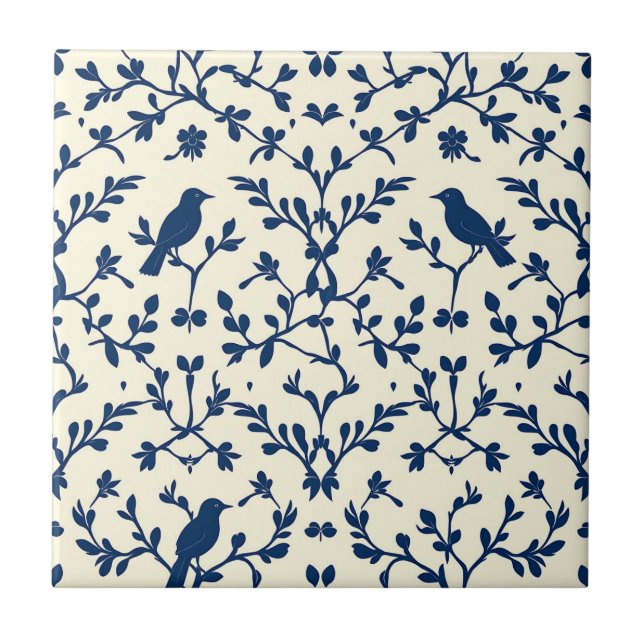 Carreau Classique bleu marine silhouette de toile damassée (Devant)