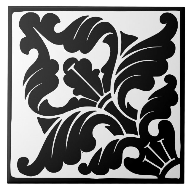 Carreau Classique d'antan : Flourish noir et blanc (Devant)