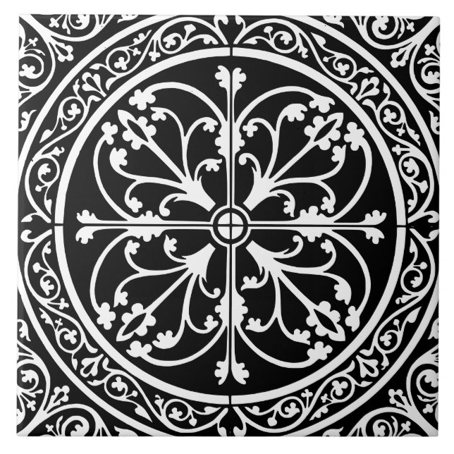 Carreau Classique Élégant Abstrait Noir Traditionnel Éléga (Devant)