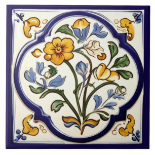 Carreau Classique Fleur Jaune Bleu Floral