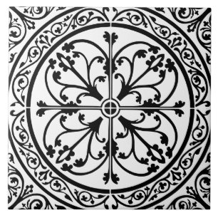 Carreau Classique Traditionnel Élégant Abstrait Noir & Bla