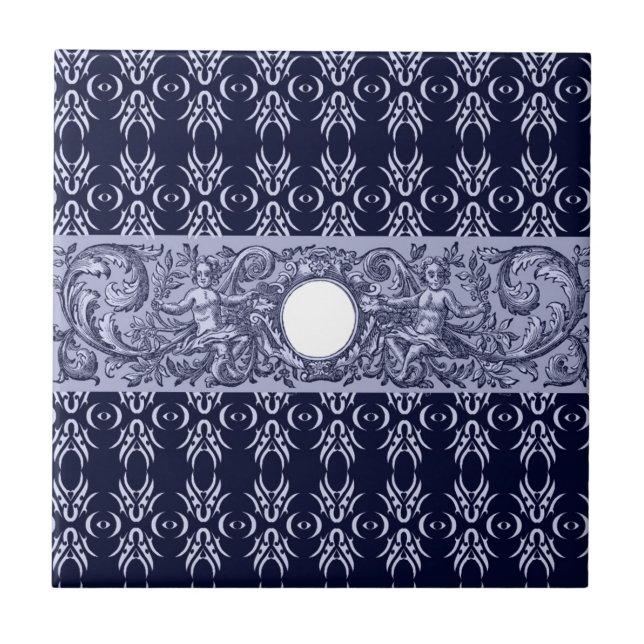 Carreau Classy Blue Baroque Motif par LeahG - cherubs (Devant)
