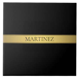 Carreau Classy Faux Gold Stripe & Black Arrière - plan ou