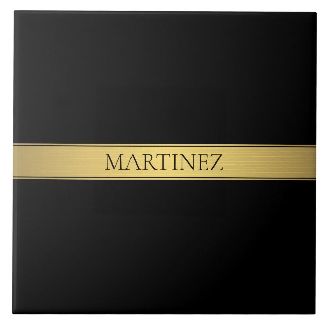 Carreau Classy Faux Gold Stripe & Black Arrière - plan ou  (Devant)