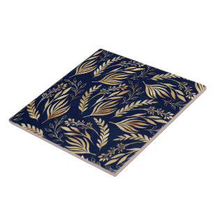 Carreau Classy Gold Foliage Botanique Bleu Design