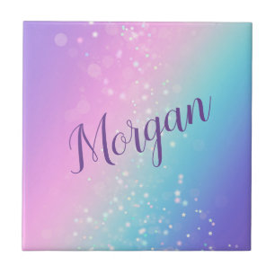 Carreau Classy Purple & Blue Bokeh Star, Nom ou Monogramme